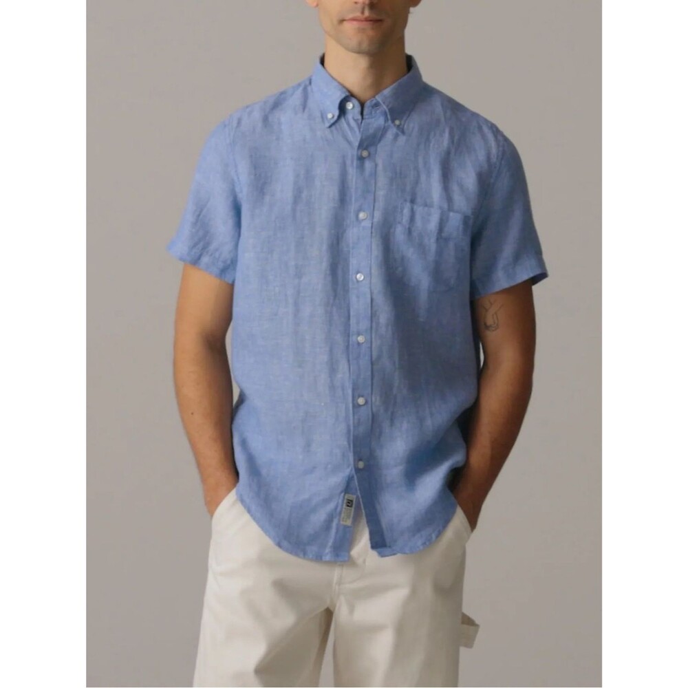 J Crew Baird McNutt Linen Shirt Blue Button Down Size Medium Coastal Classic
